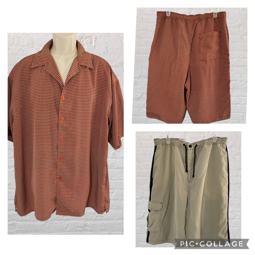 Men's 2 piece Resort/Swim Set. Big Tall XL, Button up &‎ reversible shorts, NWOT